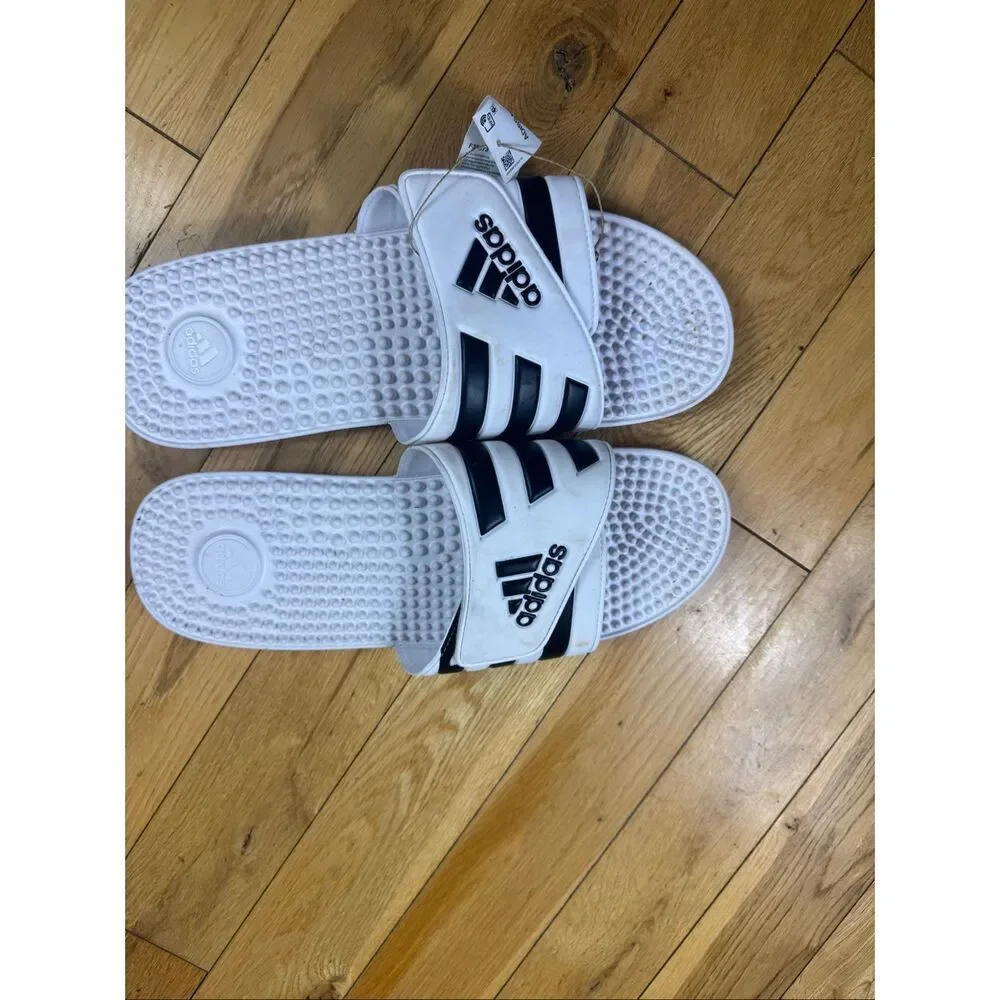 New Adidas Men’s Black and White Slides Size 17